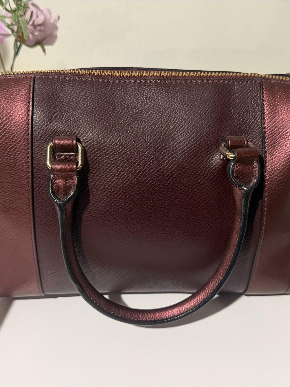 Coach Metallic Burgundy Leather Satchel with Gold Hardware and Detachable Strap - Picture 6 of 13